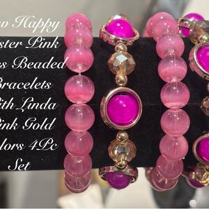 FESTIVE EASTER LINDA PINK GOLD BEADED BRACELETS 4PC SET